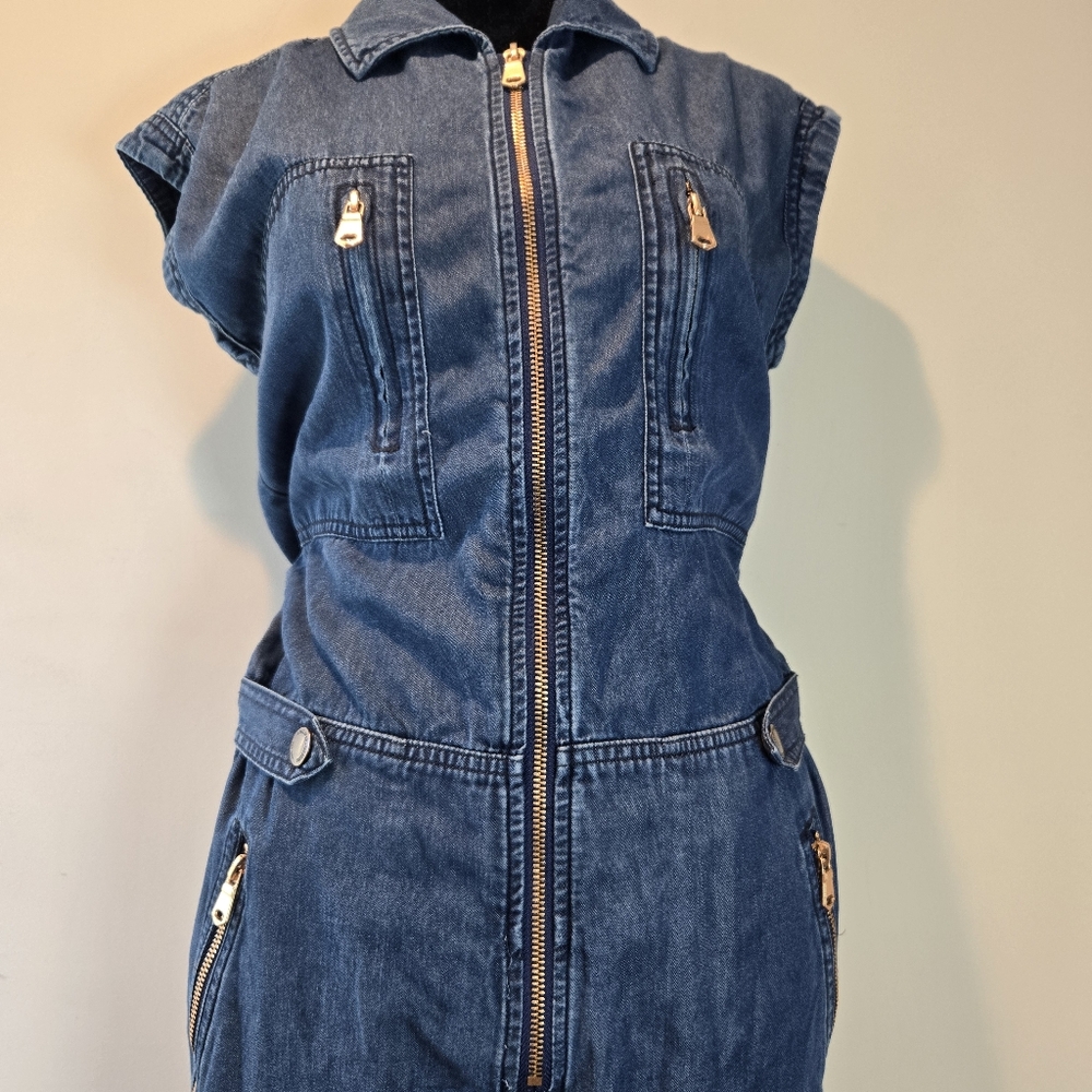 L.O.G.G Jumpsuit Women's 6 Chambray Denim Y2k Blue 1 Piece Overalls Romper - Picture 3 of 12